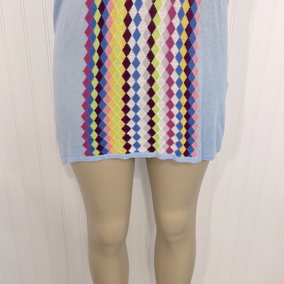 Knit Argyle Pattern Light Blue Tunic Top/Mini Dress Dolman Sleeves Small - Picture 3 of 14